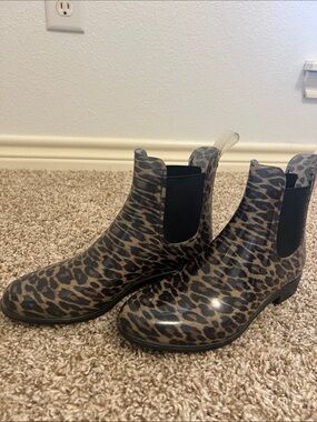 Sam Edelman Leopard Print Rain Chelsea Boots Slip On - Brown/Black